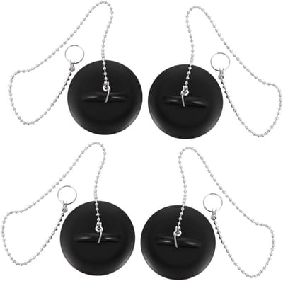 Badkuip Afvoer Stopper - Haarstopper Bad - Water Dicht Maken - Met Ophangketting - 4 Stuks - Zwart