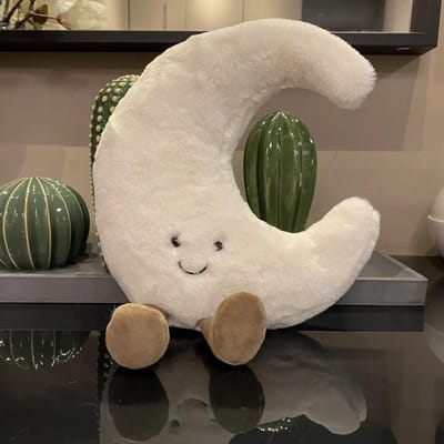 Zon Maan Lachend Gezicht Kussenpop Slaapkamer Bank Kussen Kat Hond Interactief Pluche Speelgoed Huisdier Vakantiecadeau about 30cm S gray