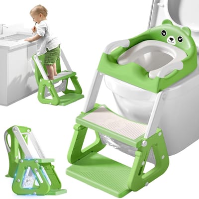 Aurixi® WC Verkleiner Met Trapje - WC Verkleiner - WC Bril Verkleiner Kinderen - Groen - ‎39cm x 34cm x 3cm
