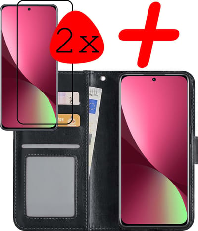 Hoesje Met 2x Screenprotector - Geschikt voor Xiaomi 12X - Luxe Pasjeshouder - Bookcase Portemonee - Flip Case - Kunstleer Book Case - Flipcase Hoes - Book Cover - Walletcase - Portemonneehoes - Zwart