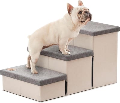 Love's cabin Hondentrap voor puppy, kleine, middelgrote of grote honden en katten tot 200 pond, draagbare trapladder voor hoge bedden of bank, opslag en verstelbare treden met ritssluiting - grijs,