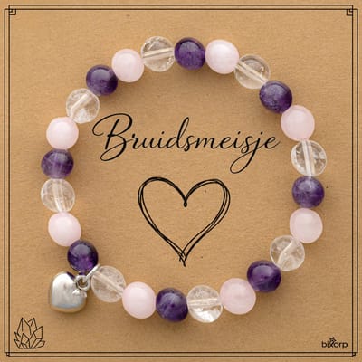 Bixorp Gouden Driehoek Armband op Cadeau Kaartje - Met Hartje Hanger - Bruidsmeisje - 8mm / 18cm Edelsteen Kralenarmband - Inclusief Cadeau Envelop