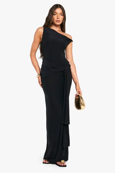 boohoo Dames Slinky Twist Detail Maxi Jurk | Zwart | Maat: 36