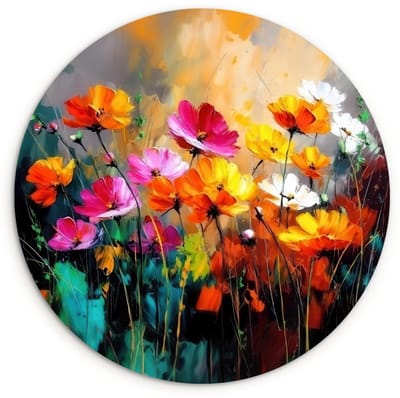 WallCircle® Wandcirkel 120x120 cm - Muurcirkel Felgekleurd - Bloemblaadjes - Abstract - Muurdecoratie woonkamer - Wanddecoratie slaapkamer - Kamer decoratie accessoires - Ronde schilderijen XXL