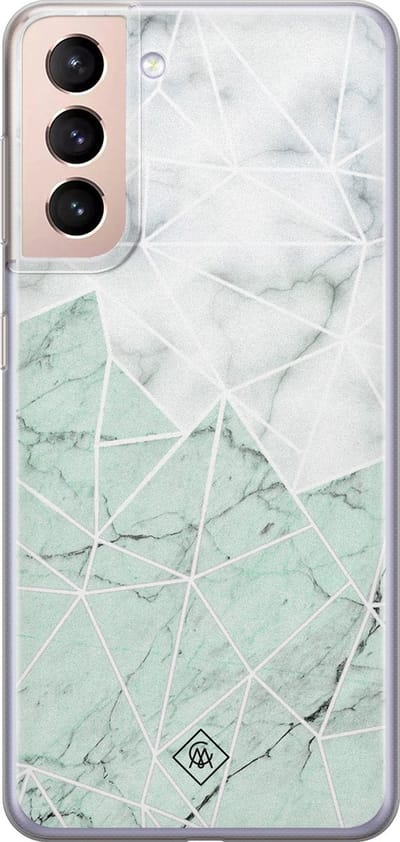 Casimoda® hoesje - Geschikt voor Samsung S21 - Marmer Mint Mix - Backcover - Siliconen/TPU - Mint