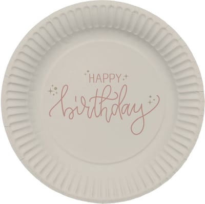 Folat - Borden (papier) -Crème rose happy birthday - 8 stuks - 23 cm