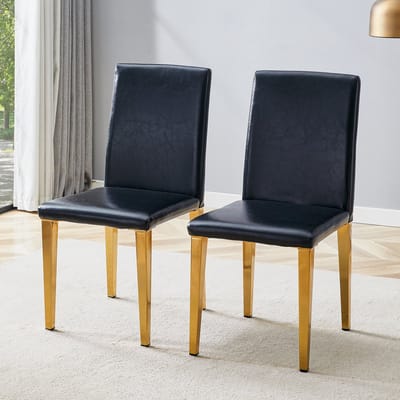 MIVRAY Eetkamerstoelen Set Van 2 90 cm - Ergonomisch En Praktisch - Eetkamer Woonkamer - Metaal Kunstleer - Zwart Goud