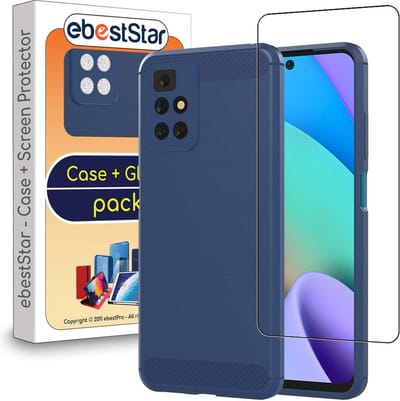 ebestStar - Hoes geschikt voor Xiaomi Redmi 10 (2022, 2021), TPU Bescherming Cover, Koolstof Design Hoesje, Donkerblauw + Gehard Glas