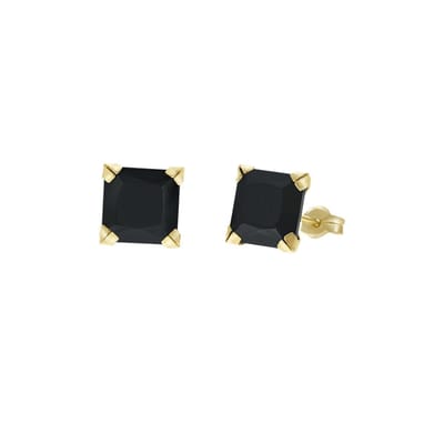 Lucardi Heren Oorbellen met zwarte zirkonia - Oorbellen - Vaderdag Cadeautje - 14 Karaat Goud - Geelgoud