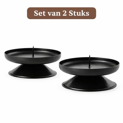Spaas Metalen Kaarsenhouder Zwart – Set van 2 – Ø 9 cm – Met Pin voor Stompkaarsen