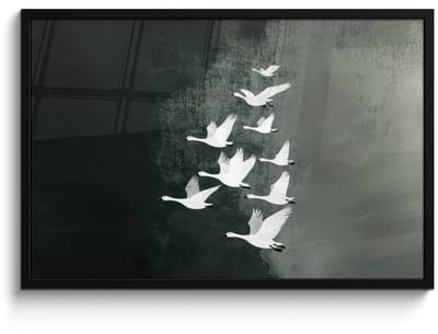 Poster in lijst - Fotolijst 90x60 cm - Posters - Vogel - Japandi - Groen - Posterlijst zwart - Decoratie - Wanddecoratie woonkamer - Muurdecoratie slaapkamer