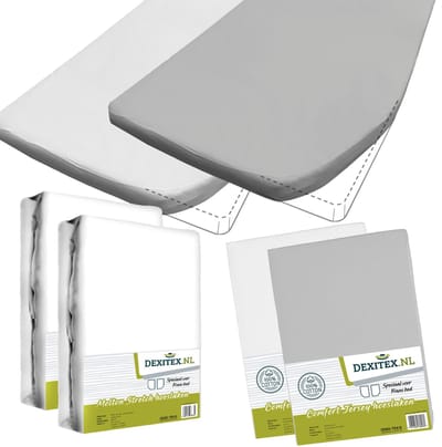 Dexitex Textielpakket Frans bed/ 2 x Molton/ 1 x WIT + 1 x LICHT GRIJS Hoeslakens /RECHTS geschikt voor Caravan en Camper