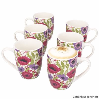 B. Anouk 6-delige set koffiemokken bloem paars porselein – 2078946