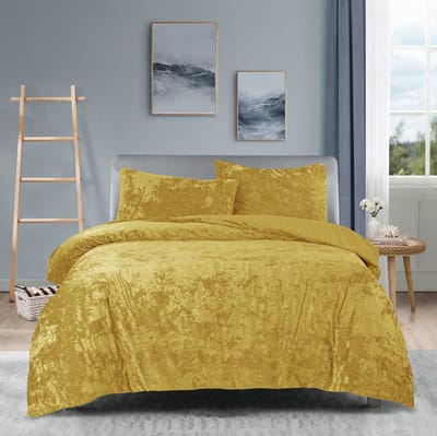 Princessdekbedovertrek Crushed Velvet -Soft Touch - Fluweel - Dekbedovertrek met Drukknopen-Tweepersoons -200x200/220 cm +2 kussenslopen 60x70 cm- Mosterdgeel - Geel