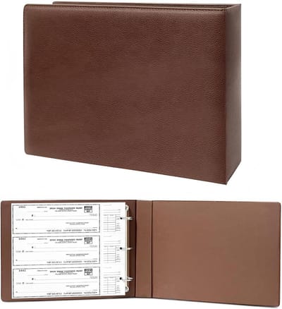 Controleband Bureauboek - Chequehouder Map - Financiën Organiseren - Kunstleer met 3 Gaten - 11 1/4 x 9 inch - Bruin