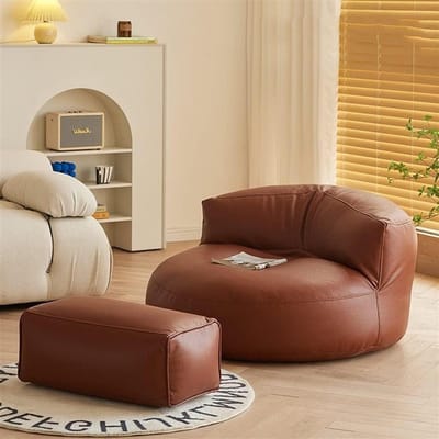 Zitzak Stoel - Poef Voetensteun - Woonruimte Verbeteren - Kunstleer Design - D85cm - Bruin