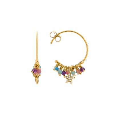 Luxenter Sterling Zilver 925 en Multicolour Kristal oorbellen afgewerkt in 18k geelgoud - Ster