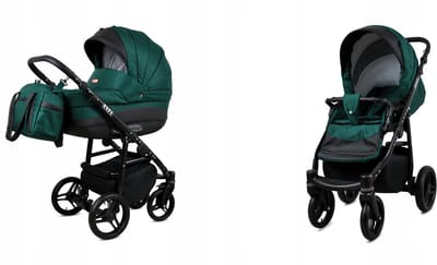 BabyLux® Kinderwagen 2in1 - AXEL - BOTTLE GREEN BLACK FRAME - Opklapbare Wandelwagen incl. Reiswieg, Multifunctionele Buggy Sportstoel - Combi-kinderwagen met Luiertas, Regenhoes, Klamboe, Bekerhouder, etc.