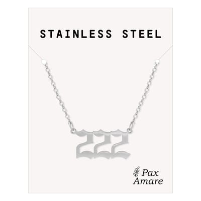 222 Engelen Getal Ketting - Zilverkleurig - Stainless Steel Spirituele Hanger - 45cm + 5cm verstelbaar - Pax Amare