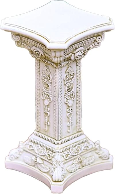 Romeinse kolom - Griekse pilaar - Decoratie object - Met bloemen snijwerk - 16.5 cm hoog - Wit