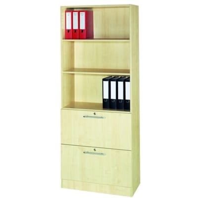Hangmappenkast JENA, 5 ordnerhoogten, B 800 mm, 2 schuifladen, afsluitbaar, esdoornpatroon