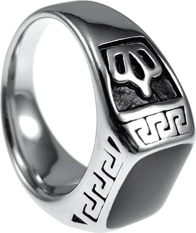Ring Heren - Kroon Desing - Roestvrij Staal - Zwarte Emaille Zegelring