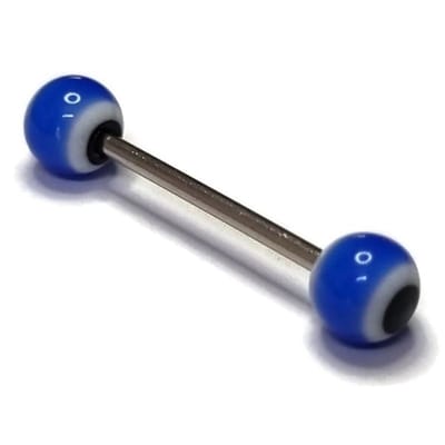 Aramat Jewels | Tongpiercings | Trendy Stalen Tongpiercing Acryl - Blauw en Wit | | | |6mm | Staal | Volwassenen | Verkleurd niet