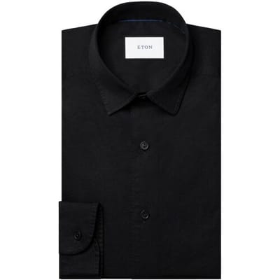 Eton Overhemd Organic Cotton Soft Garment Washed Twill Zwart / male