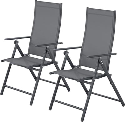 Tuinstoelen Inklapbaar - Lichtgewicht Stoelen - Buiten Ontspannen - 7-voudig Verstelbaar - Set van 2 - Donkergrijs