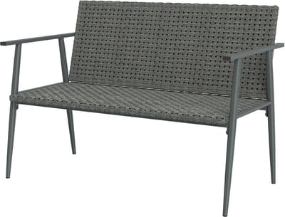 Tuinbank 2-zits - van gevlochten kunststof en staal - belastbaar tot 240 kg - 112 x 58 x 78 cm - met rugleuning en armleuningen een verstelbare poten bank - Grijs