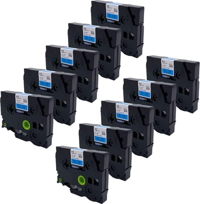 DULA Brother Compatible label tape- Tze-531 - 10 cassettes - Brother P-Touch - Zwart op blauw - 12mm x 8m