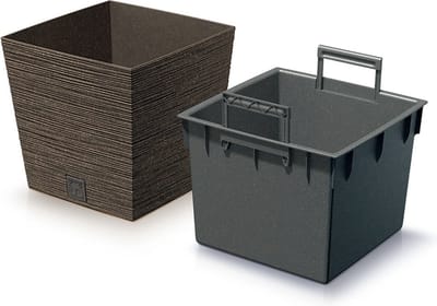 Prosperplast Plantenpot/bloempot - buiten - kunststof - donkerbruin - Eco wood look - D29 x H29 cm