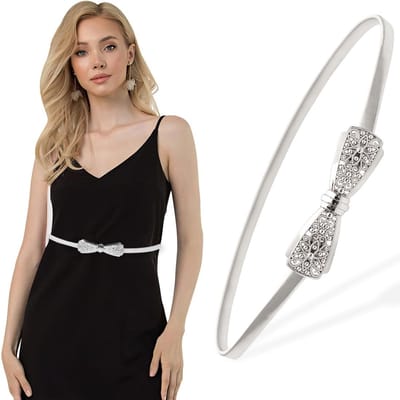 Dailygoods- Damesriem - Modieuze Elastische Riem - Leren Riem - Zilveren Gesp - Metalen Korset - Elegante Look met Bloemenkralen
