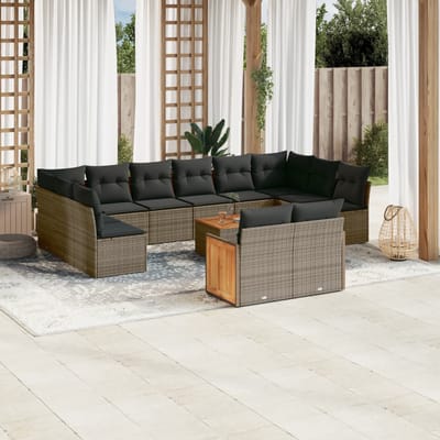 vidaXL - 13-delige - Loungeset - met - kussens - poly - rattan - grijs