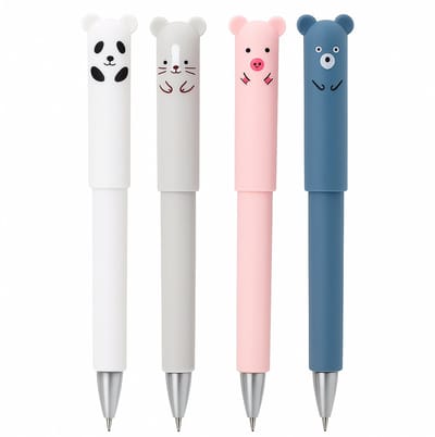 Schattige Japanse Uitgumbare Pennen I Balpennen I Dieren Pennen I 0.35mm Balpen I Blauw Inkt I Set Van 4 Stuks