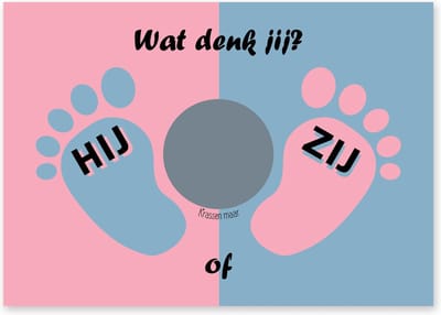 Gender reveal kraskaart | Babyvoetjes | 10 stuks | Jongen