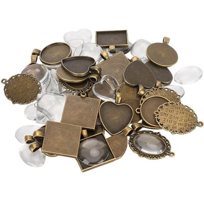 Pendentif ovale en forme de goutte et de cœur en métal, plateau, dôme en verre, outil de bricolage pour bijoux black