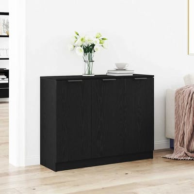 vidaXL - Dressoir - Zwart - Eiken - 90,5 - x - 30 - x - 70 - cm - Bewerkt - hout