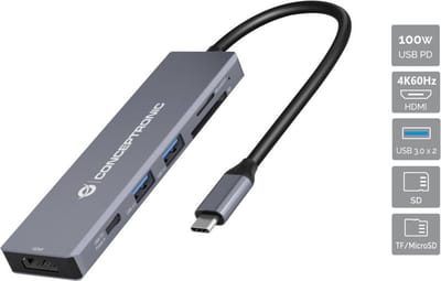 Conceptronic DONN23G laptop dock & poortreplicator Bedraad USB 3.2 Gen 1 (3.1 Gen 1) Type-C Grijs