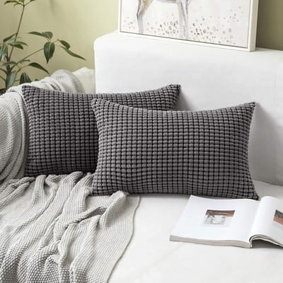 Famanu – Gestreepte corduroy ribfluweel kussenhoezen set van 2 (30x50 cm) – rechthoek – effen ribstructuur – bank/stoel – grijs