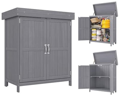 Tuinkast met dubbele deur voor gereedschap - Weerbestendig dennenhout 74 x 43 x 88 cm