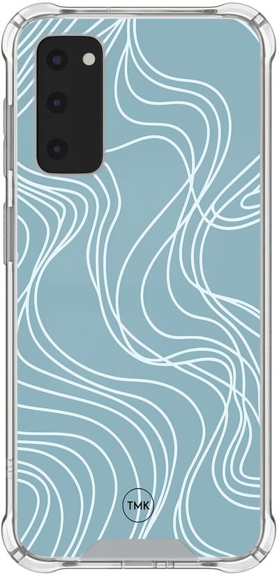 Shockproof hoesje geschikt voor Samsung Galaxy S20 FE - Soft blue waves - Schokbestendig - Verhoogde randen - TPU case - Extra Sterke Back Cover - Geometrisch patroon - Transparant, Blauw
