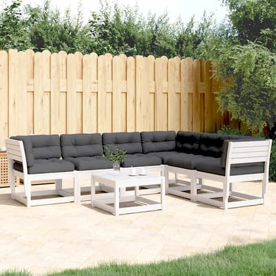 vidaXL - 6-delige - Loungeset - met - kussens - massief - grenenhout - wit