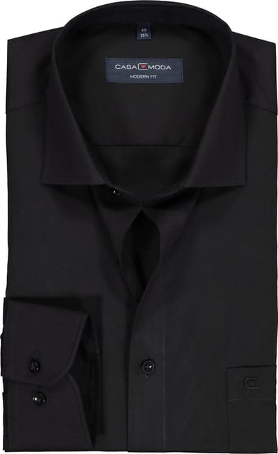 CASA MODA modern fit overhemd - mouwlengte 7 - zwart - Strijkvriendelijk - Boordmaat: 40 (EU maat: M)