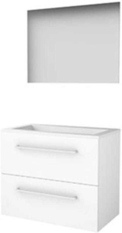 Basic-Line Ultimate 46 Badkamermeubelset - 80 x 46 cm - Met Grepen - 2 Lades - Acryl Wastafel - Zonder Kraangat - Spiegel met Indirecte LED Verlichting - Ice White