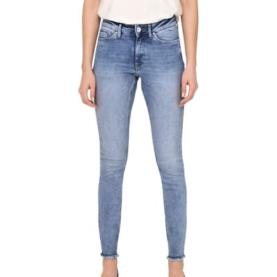 Only blauwe dames jeans   Blush   Regular waist   Bleached wash wassing   Skinny Fit   5-Pocket zakken   Knoop- en ritssluiting   Duurzaam   Regular