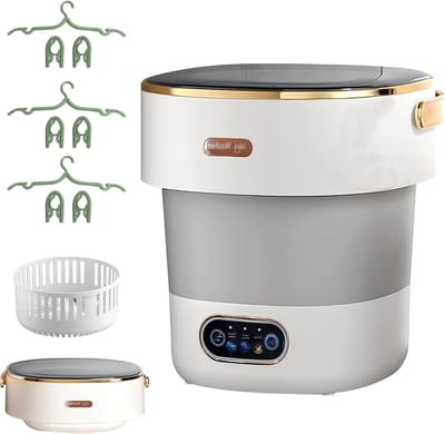 Opvouwbare Mini Wasmachine - Reiswasmachine Draagbare Wasmachine - Kleine Wasjes Doen - 2-in-1 Met Centrifuge - 15 Liter - Grijs
