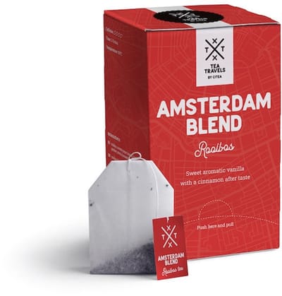 Losse Rooibos Tea Travels - Amsterdam Blend g met Rooibos, kaneel, gember, amaranth, bamboeblad, stevia, roze peper, kardemom
