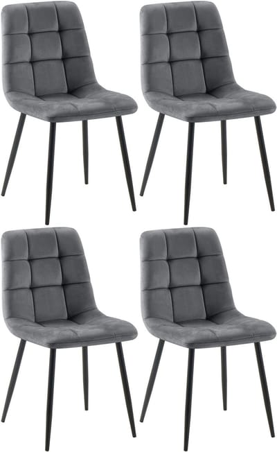CLP Set van 4 Eetkamerstoelen Tilde - Gestoffeerd - Metalen Onderstel - belastbaar tot 150 kg Fluweel/donkergrijs