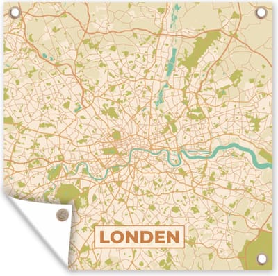 Tuin poster Londen - Stadskaart - Plattegrond - Vintage - Kaart - 200x200 cm - Tuindoek